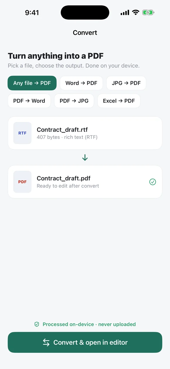 Converting a Word document to PDF on iPhone